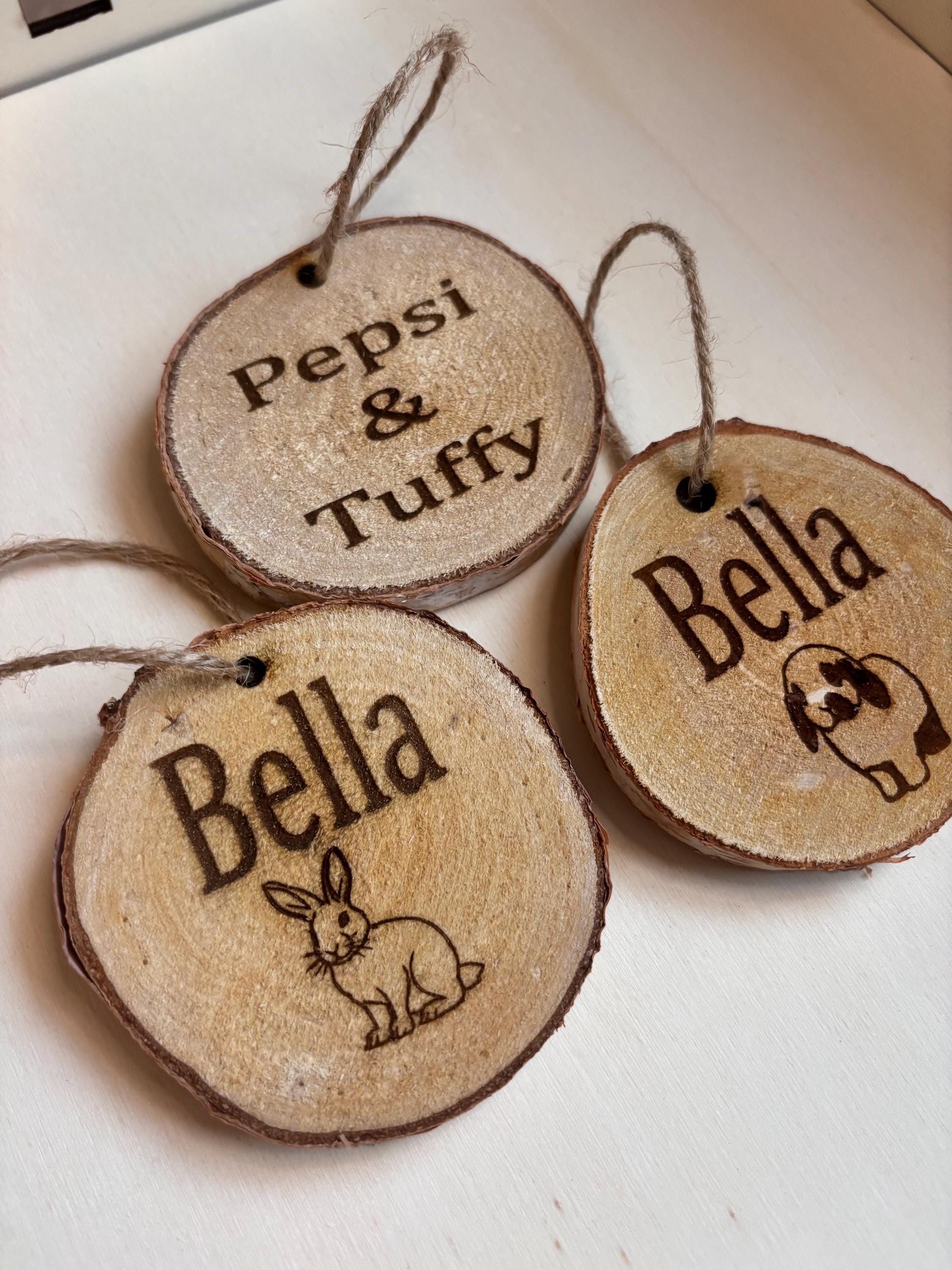 Wood log slice name sign for Rabbit Cage name sign