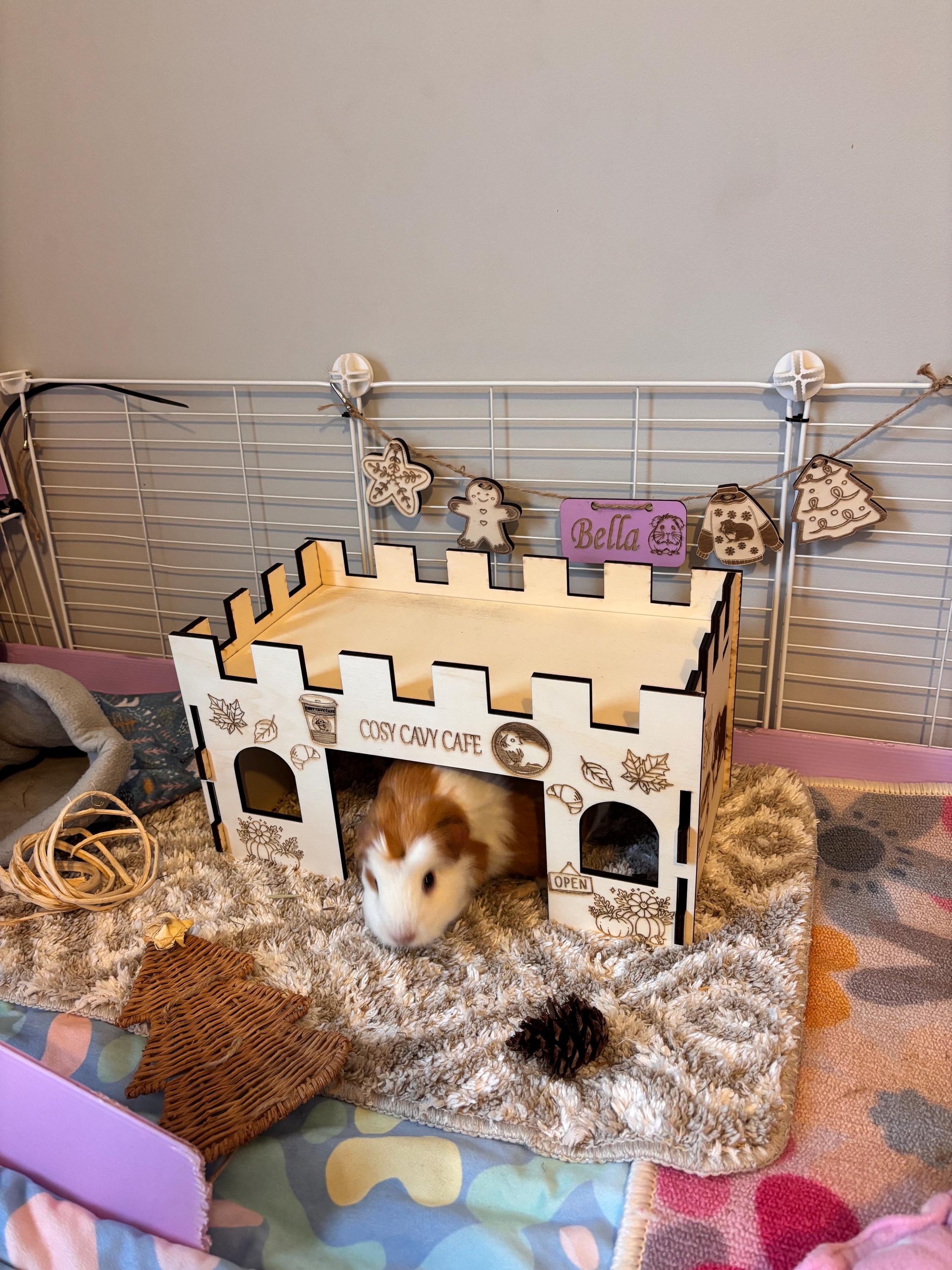 Guinea Pig Coffee Shop Hidey House - Formaldehyde Free, Non Toxic, Wooden, Slot Together & Modular