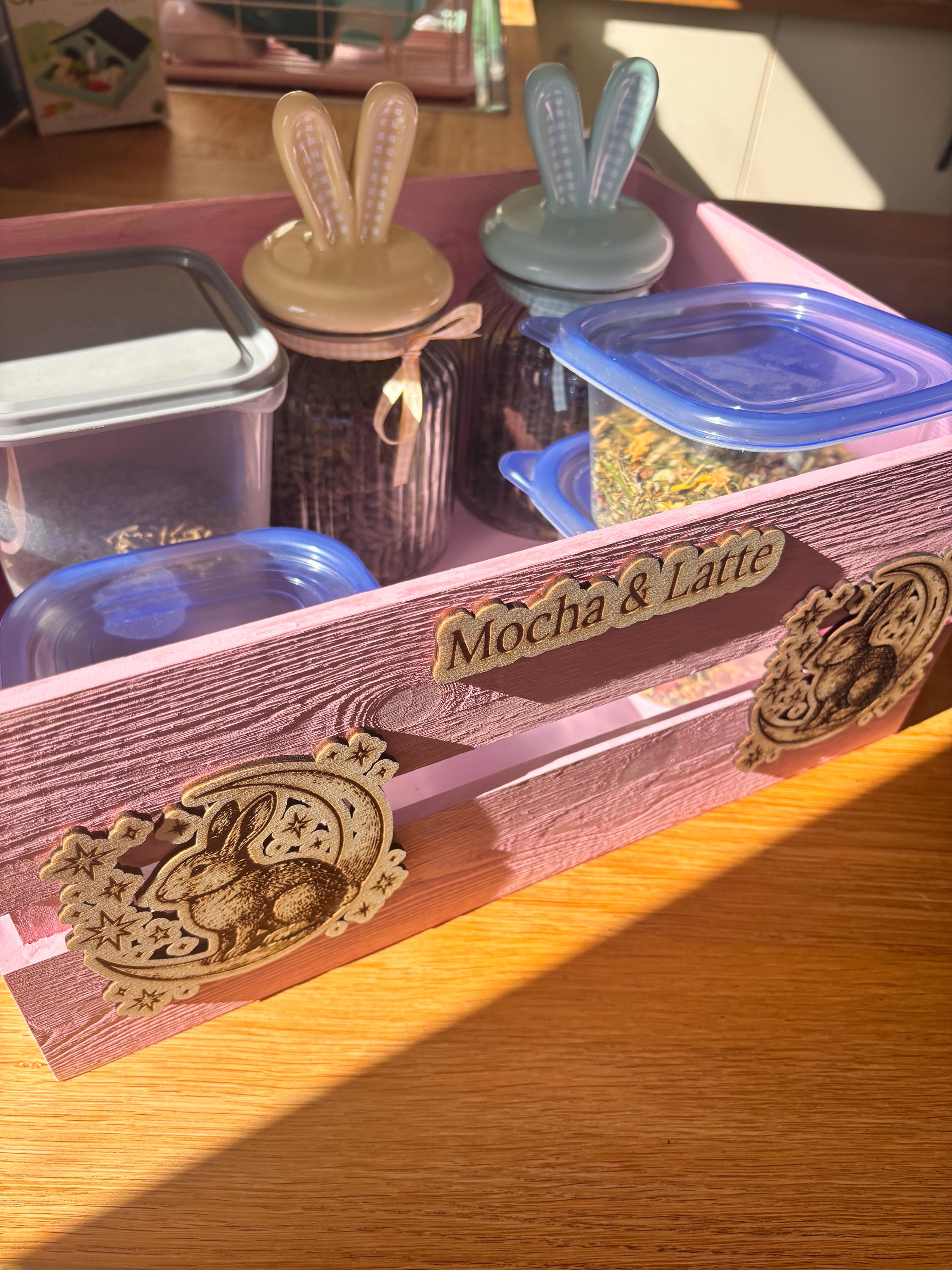 Personalized Pink Rabbit Toy Storage Crate, Engraved Wooden Pet Box