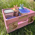 Personalized Pink Rabbit Toy Storage Crate, Engraved Wooden Pet Box