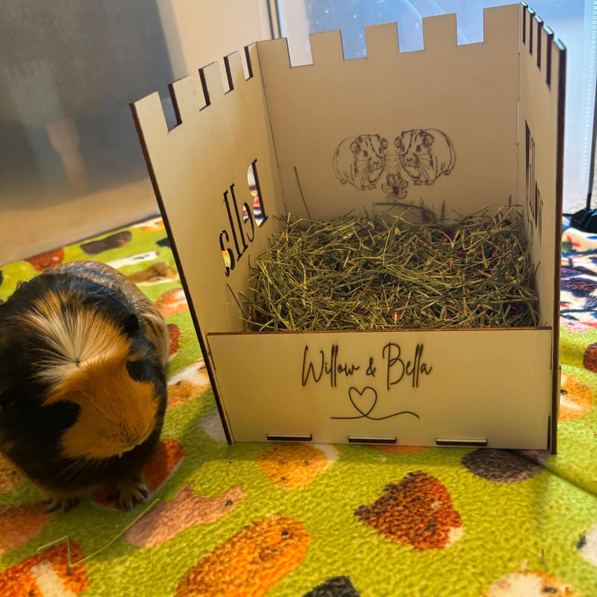 Small Animal Hay Feeder suitable for Guinea Pigs,  This hay feeder is personalised with your guinea pig's name on the side and front.