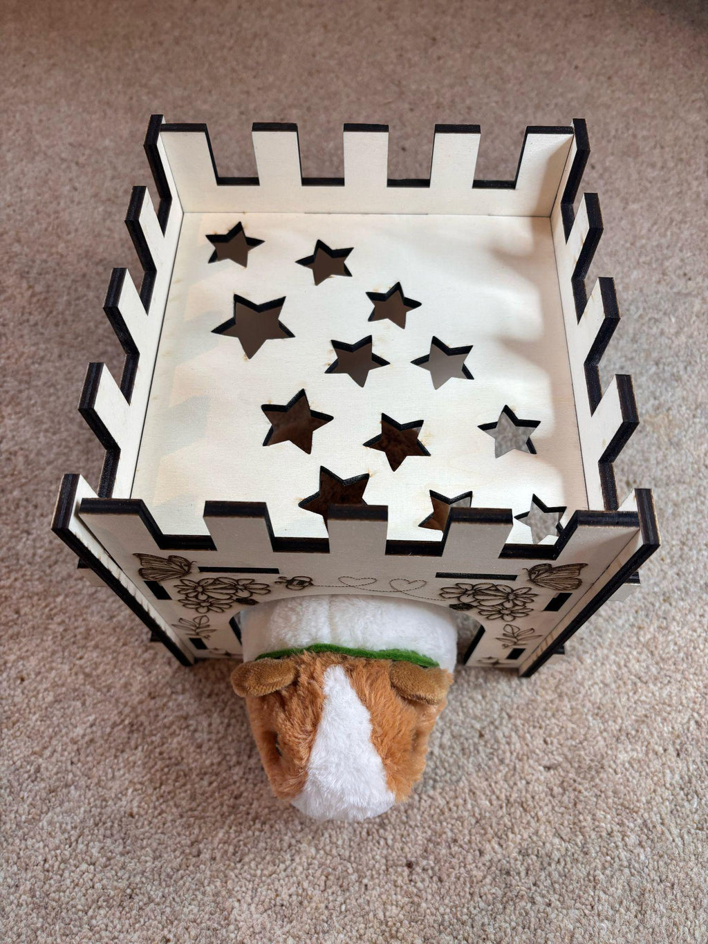 Small Animal Castle suitable for Guinea Pigs and Hamsters,  This Castle is personalised flowers on three sides of the turret