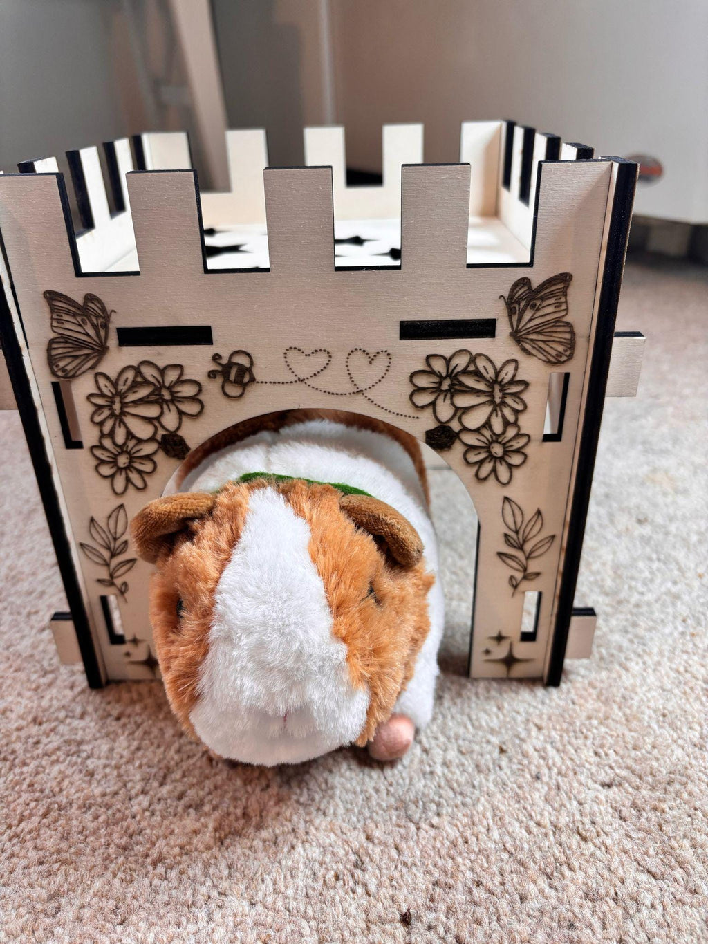 Small Animal Castle suitable for Guinea Pigs and Hamsters,  This Castle is personalised flowers on three sides of the turret