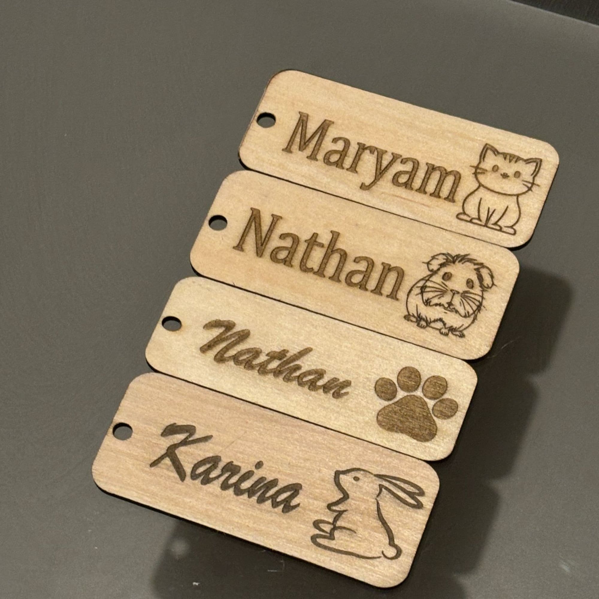 Personalised Wooden Animal Key Rings - Solid Wooden Engraved Custom Key Fob