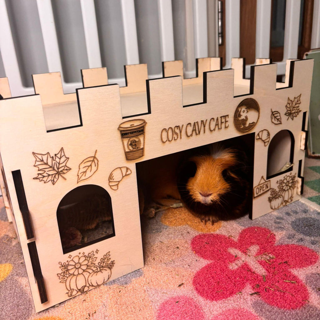 Guinea Pig Coffee Shop Hidey House - Formaldehyde Free, Non Toxic, Wooden, Slot Together & Modular