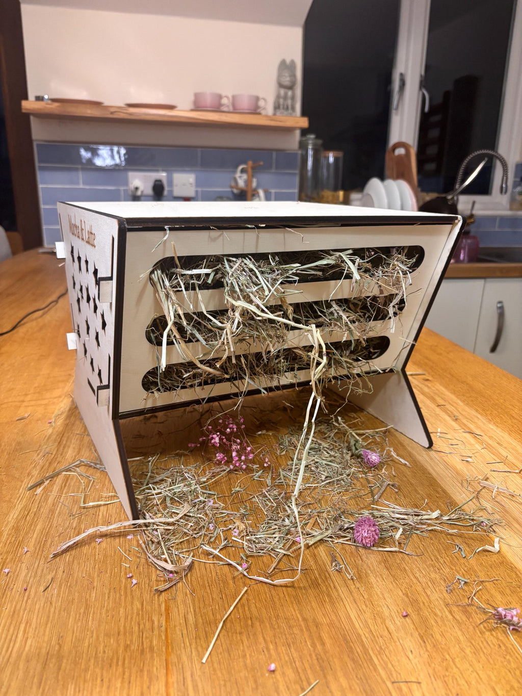 Rabbit Platform Hayfeeder Personalised with your rabbit's name