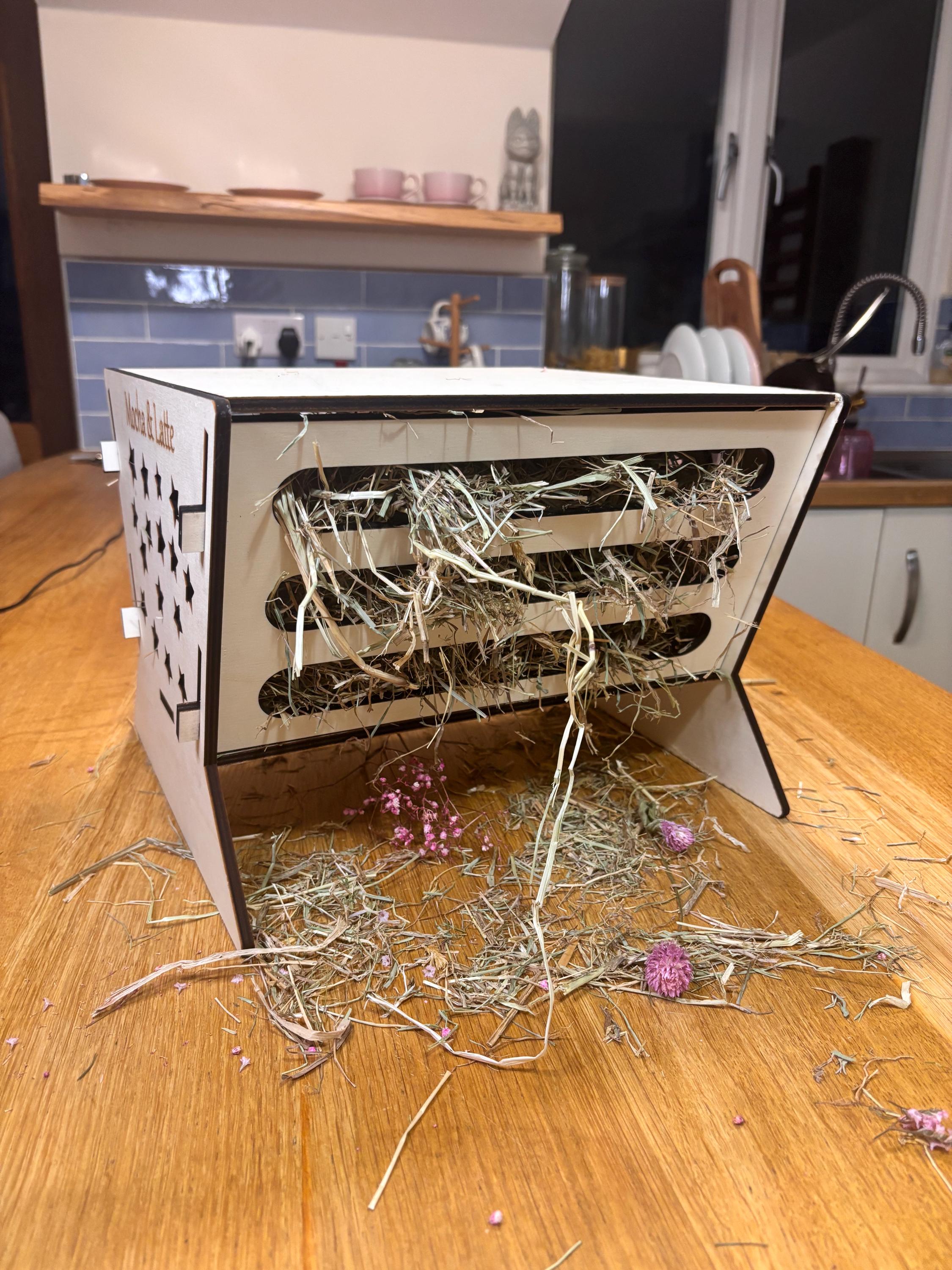 Rabbit Platform Hayfeeder Personalised with your rabbit's name