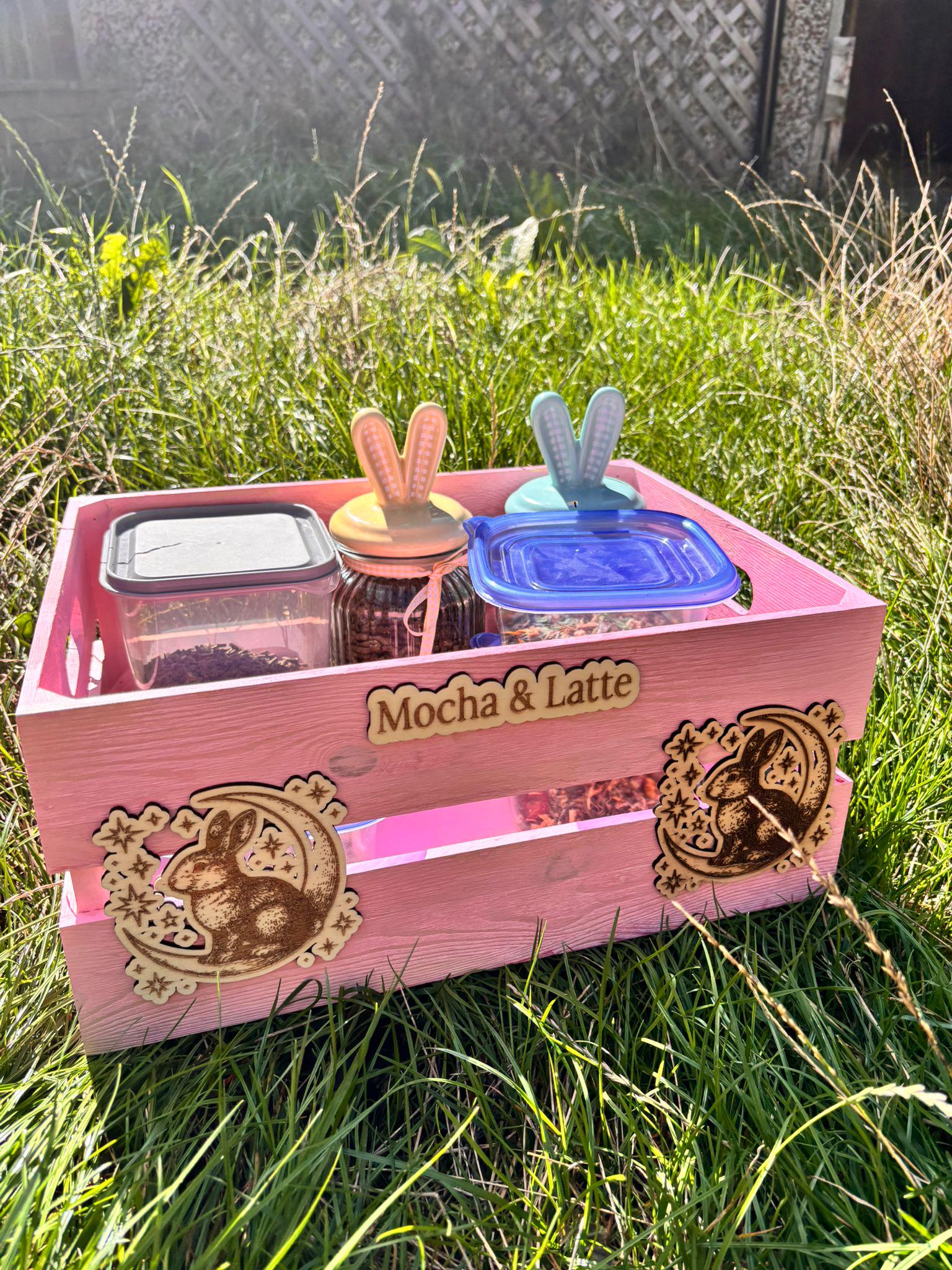 Personalized Pink Rabbit Toy Storage Crate, Engraved Wooden Pet Box