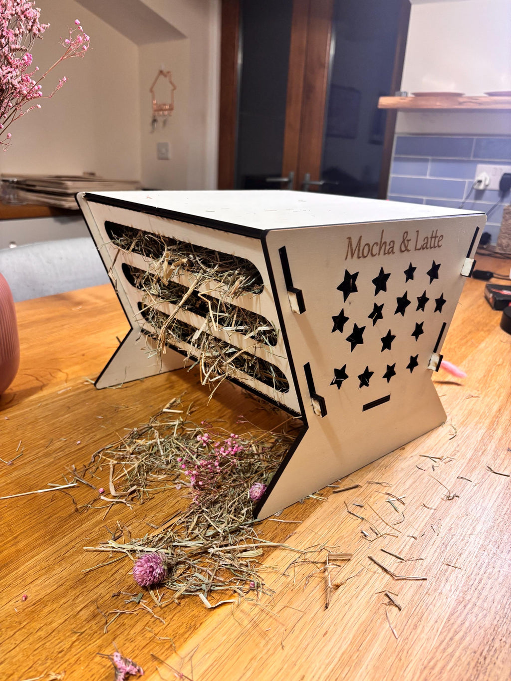 Rabbit Platform Hayfeeder Personalised with your rabbit's name