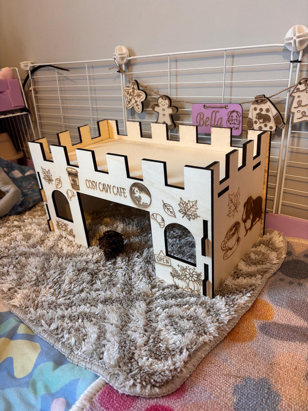 Guinea Pig Coffee Shop Hidey House - Formaldehyde Free, Non Toxic, Wooden, Slot Together & Modular