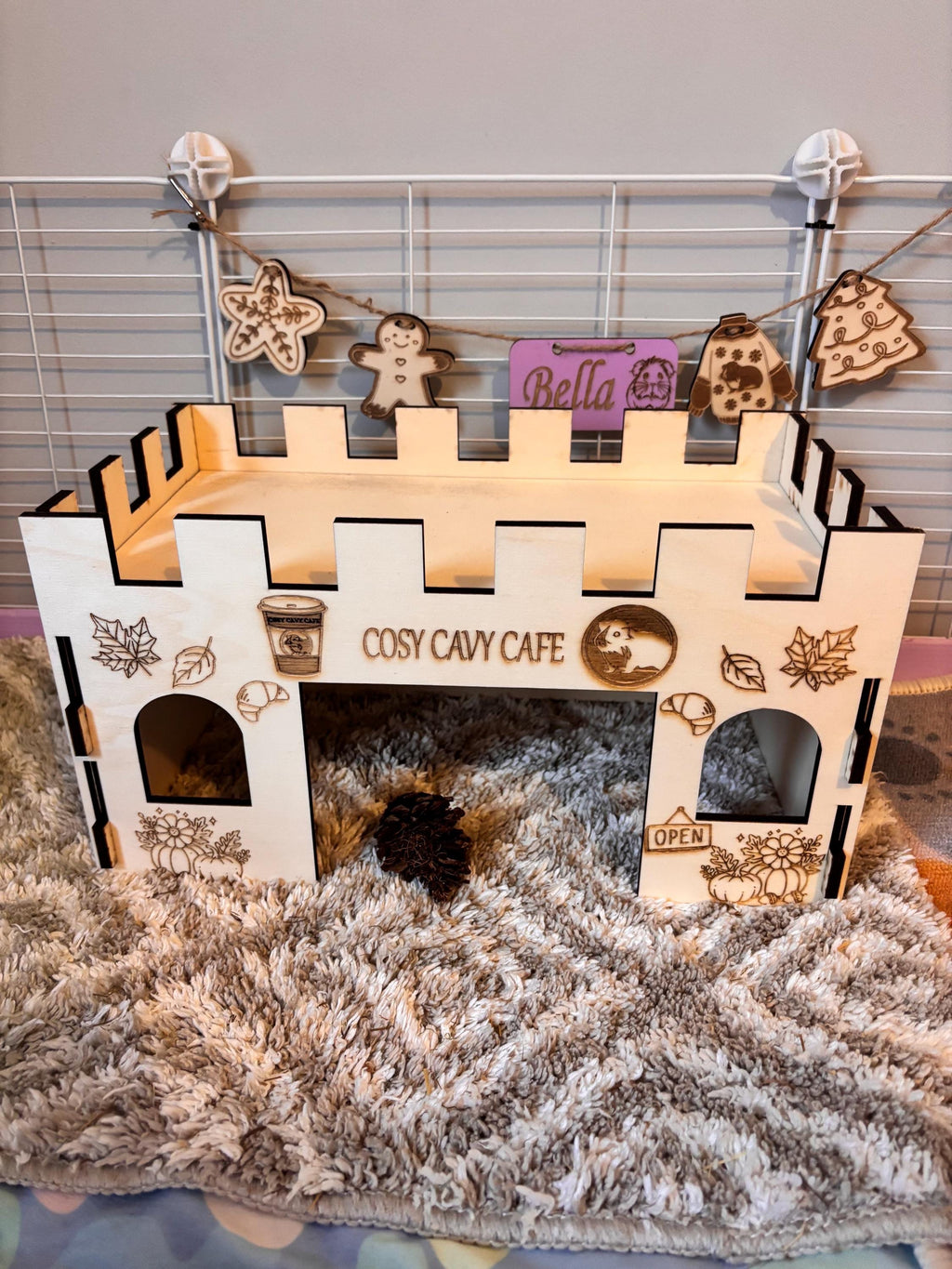 Guinea Pig Coffee Shop Hidey House - Formaldehyde Free, Non Toxic, Wooden, Slot Together & Modular