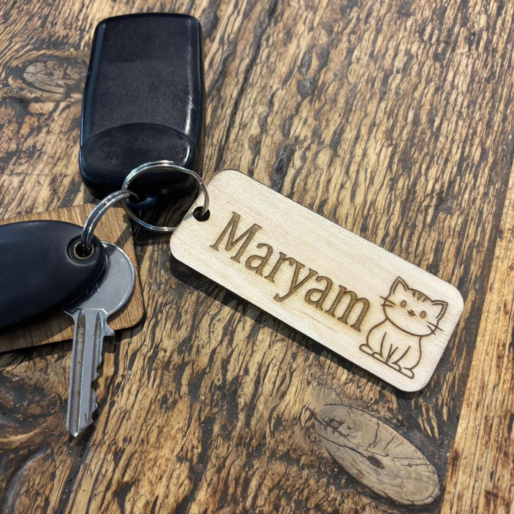 Personalised Wooden Animal Key Rings - Solid Wooden Engraved Custom Key Fob