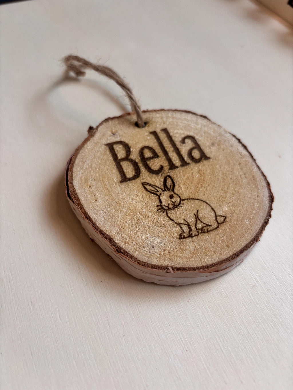 Wood log slice name sign for Rabbit Cage name sign