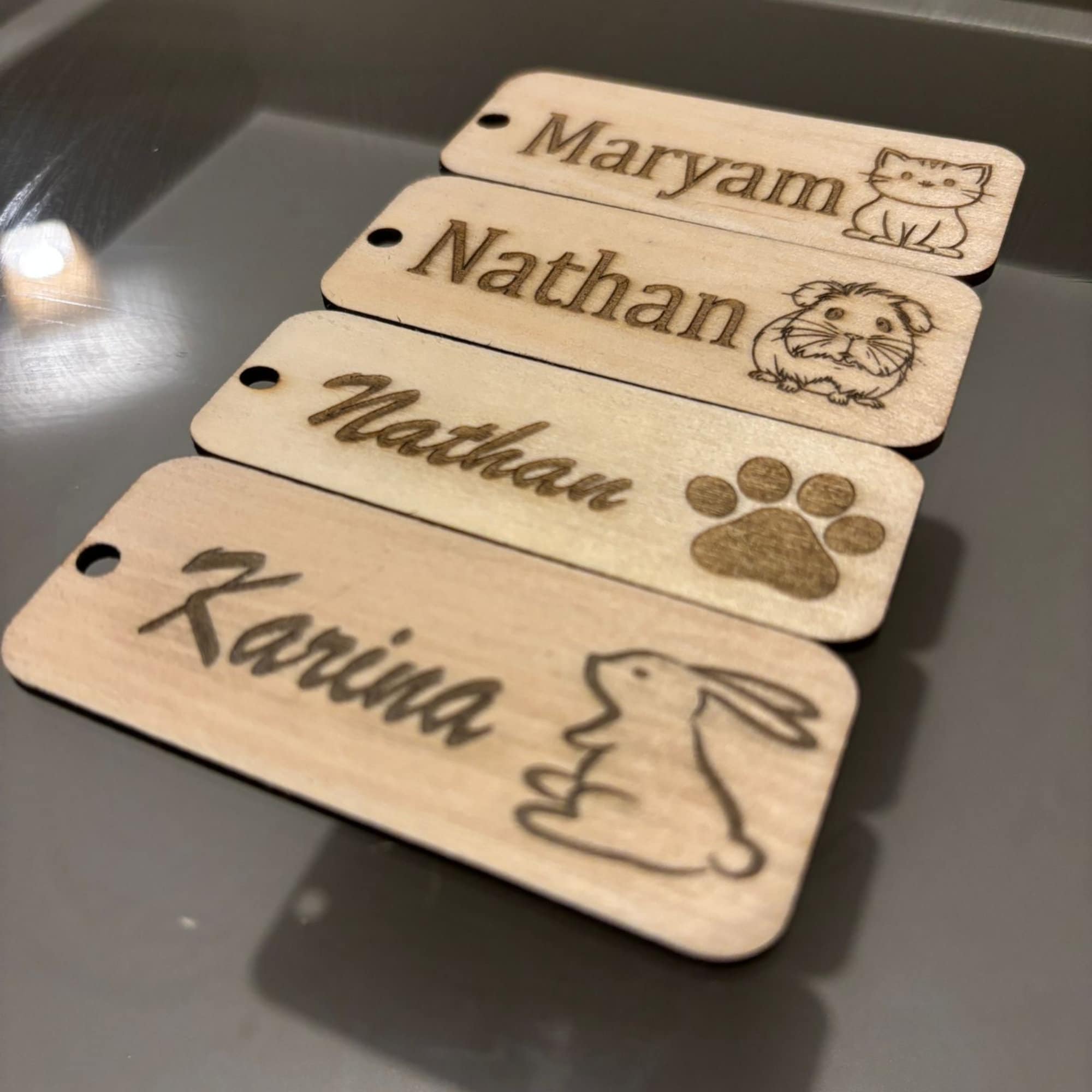 Personalised Wooden Animal Key Rings - Solid Wooden Engraved Custom Key Fob