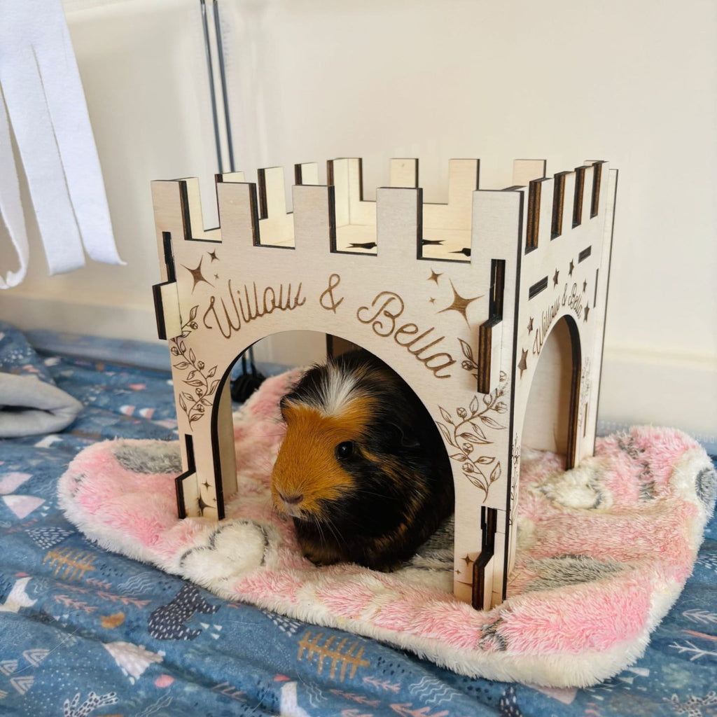Small Animal Castle suitable for Guinea Pigs and Hamsters,  This Castle is personalised with your Animals name on the Front and side.